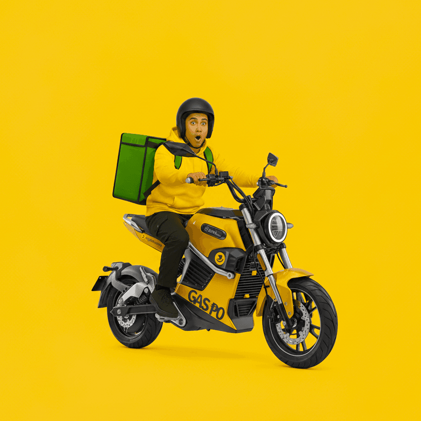 Delivery rider on electric motorcycle